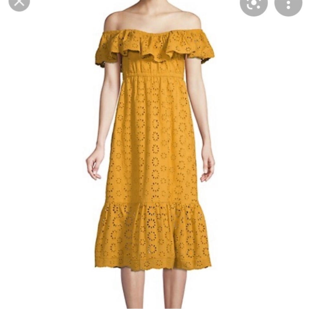 NWT Stellah Mustard Yellow Eyelet Off-Shoulder Midi Dress